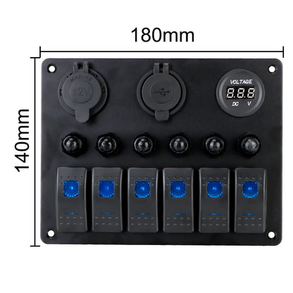 12V 24V 6 Buttons Car Switch Panel 15A Fuse Marine Circuit Breaker Voltmeter Tester Light Toggle USB Chargers 3.0 Auto Splitter Tuck's Performance