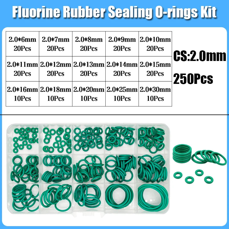 250s Green FKM O Ring Sealing Gasket Heat Resistance High Hardness Corrosion CS 1/1.5/2/2.4/3.1 Fluorine Rubber Seal O-rings Kit Tuck's Performance