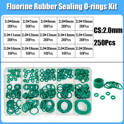 250s Green FKM O Ring Sealing Gasket Heat Resistance High Hardness Corrosion CS 1/1.5/2/2.4/3.1 Fluorine Rubber Seal O-rings Kit Tuck's Performance