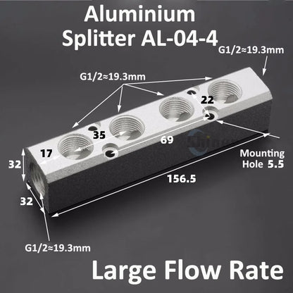 Aluminium Splitter 1/8" 1/2" BSP Internal Thread Port 2 3 4 5 6 7 8 9 10 Way 1/4 Pneumatic Air Manifold Distributor Connector Tuck's Performance