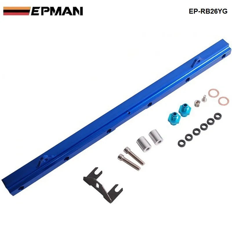 Aluminium Billet Top Feed Injector Fuel Rail Turbo Kit Blue For Nissan Skyline BNR32 R33 34GTR R34 88-ON RB26 EP-RB26YG Tuck's Performance