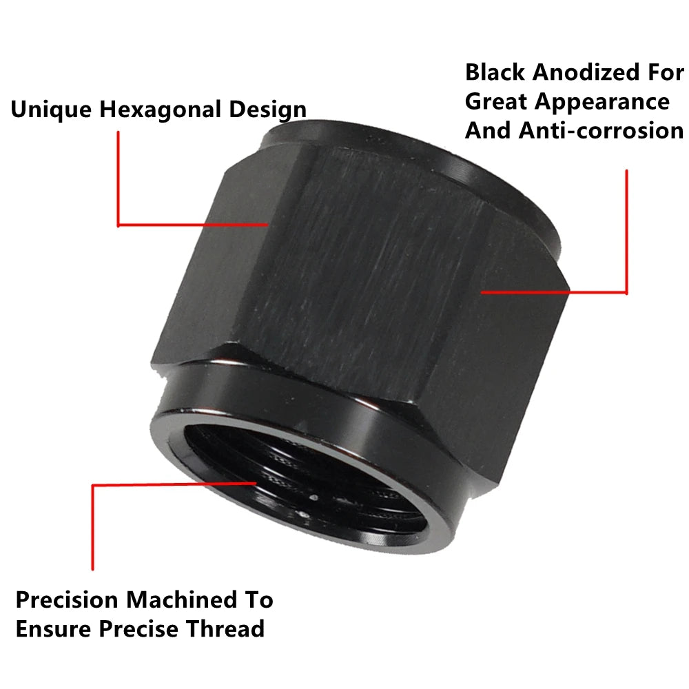1PC AN4 AN6 AN8 AN10 AN12 Adapter Female Flare End Cap Plug Tube Fitting Hex Head Port Fitting Aluminum Black Tuck's Performance