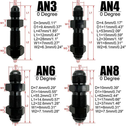 2X AN3 AN4 AN6 AN8 AN10 AN12 0 Degree Flare Bulkhead Fitting Fuel Hose Straight Male To Male Adapter w/Nut For Tab or Wirewall Tuck's Performance