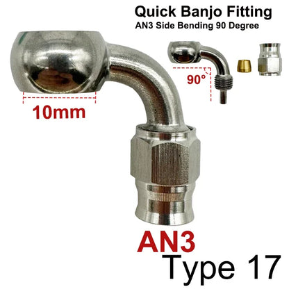 2X Stainless Steel 3AN Motorcycle Motor Bike Hydraulic Brake Oil Hose Line Banjo Fitting 10MM 0/28/45/90° Brake Hose End Adapter Tuck's Performance