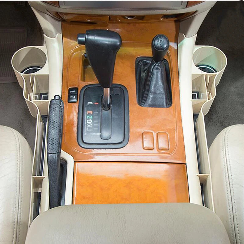 Left and right seat gap organiser boxes with cup holder