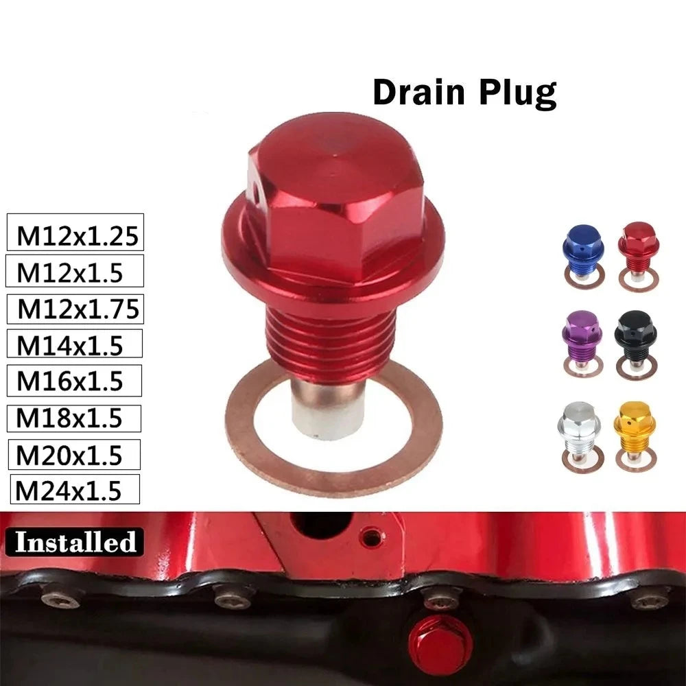 Magnetic Oil Drain Plug Oil Drain Sump Nut M12x1.25/1.5/1.75 M14-M24x1.5 Aluminum Alloy Gearbox Oil Sump Drain Plug Tuck's Performance