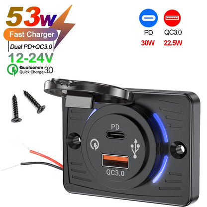 Wall Mount Charger Adapter, 2-4 Ports USB Outlet, QC 22.5W PD 30W Type-C Quick Charge, QC3.0 Panel, Bus, ATV, Truck Tuck's Performance