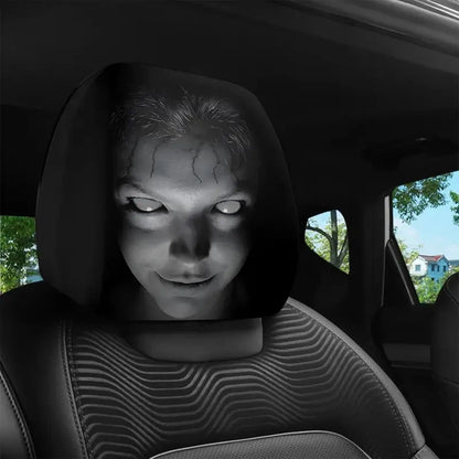 Close up of Halloween face print headrest cover