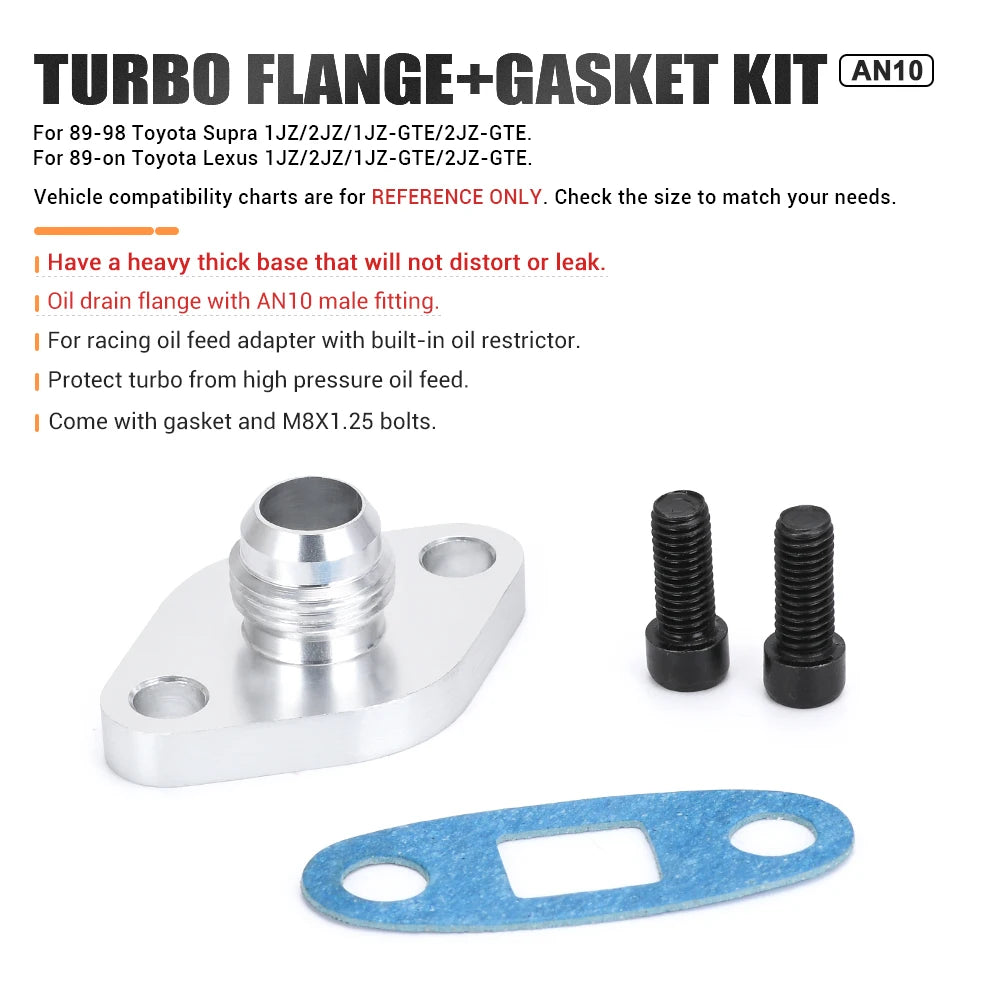 PQY - Turbo Oil Return/Drain Flange Adapter AN10 for TOYOTA LEXUS 1JZ 2JZ GTE PQY-OFG35 Tuck's Performance