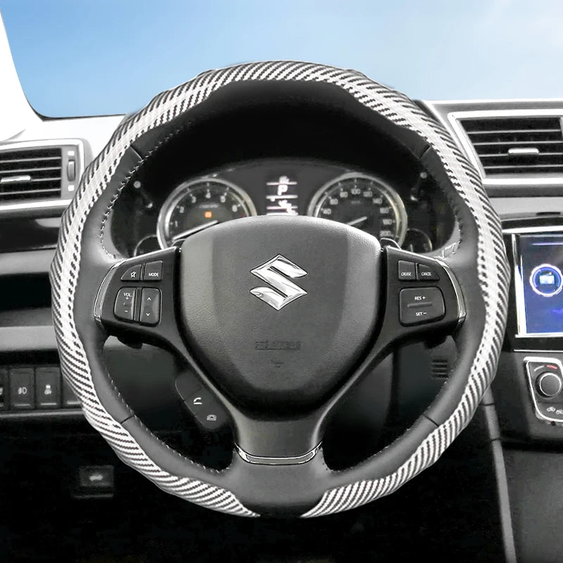Suitable for Suzuki Carbon Fiber Texture Steering Wheel Cover Snap-On Wave-Shaped Sports Design Protective Case Alto S-Presso Celerio Ignis Swift Dzire Baleno Fronx Vitara E Vitara Grand S-Cross Jimny Xl7 Tuck's Performance