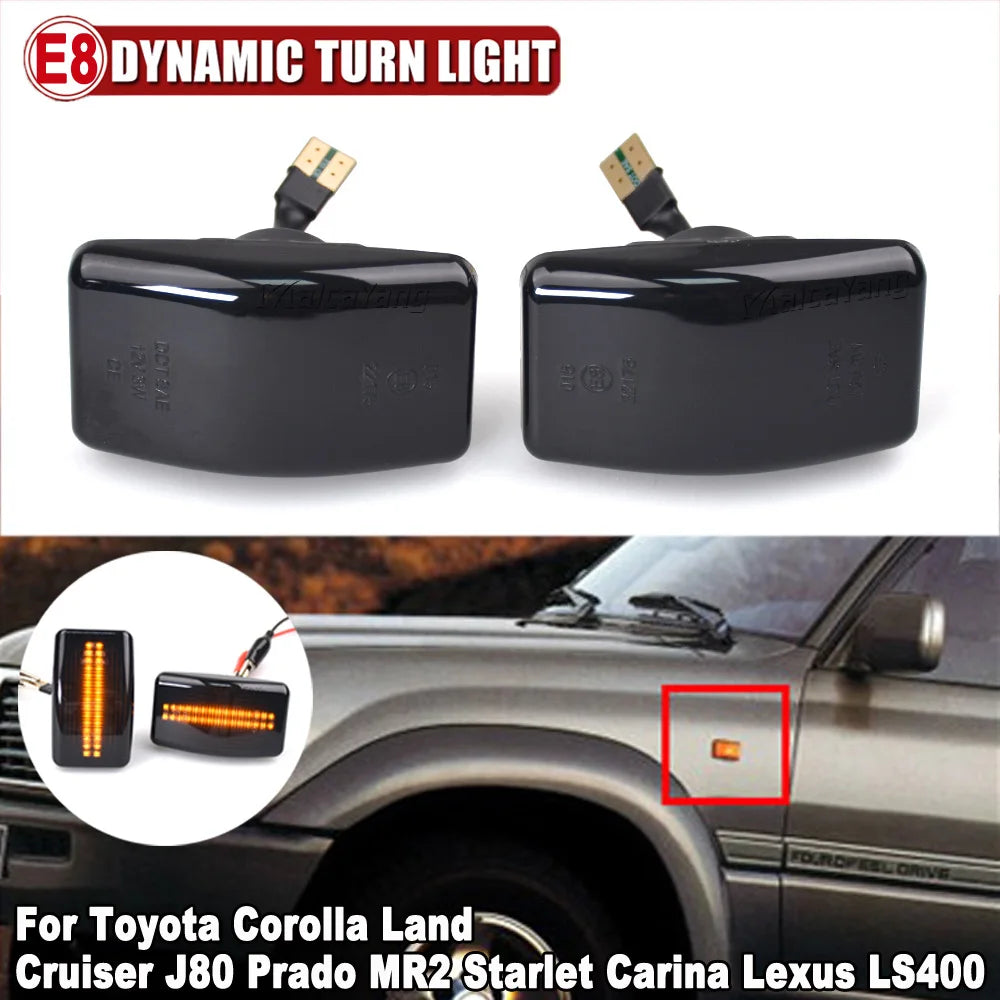 2Pcs LED Side Fender Dynamic Turn Signal Light Marker For Toyota Corolla Wangon Land Crusier FJ80 HDJ80 HZJ80 FZJ80 Lexus LS400 Tuck's Performance