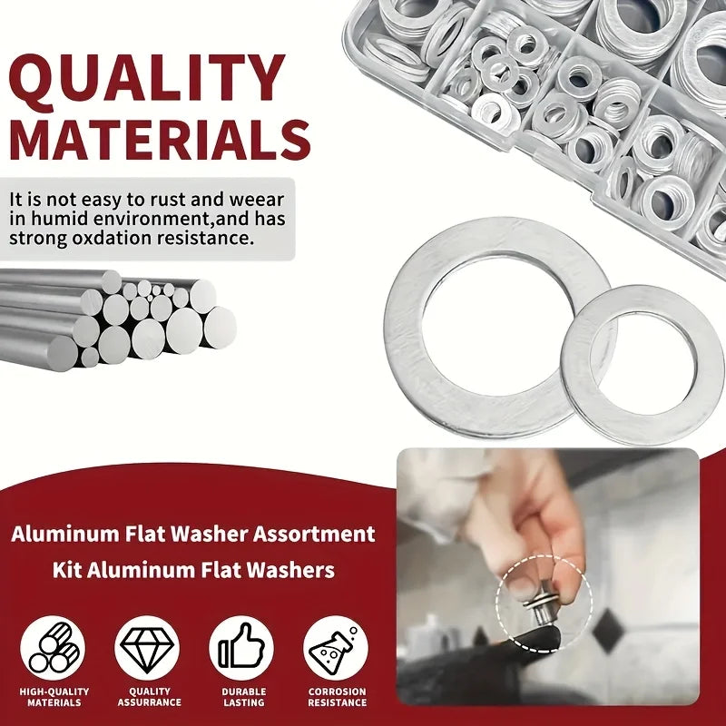 Aluminium Crush Washer Kit 200 Piece, 7 Sizes M6 to M16 for Sump Plugs and Fittings Tucks Performance