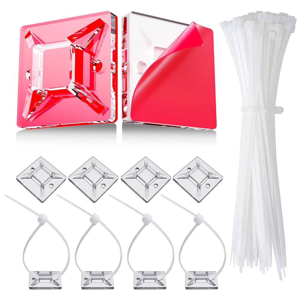 50/100/150pcs Nylon Self-Adhesive Cable Ties Mount Wire Fasten Organizer Fixers Easy Cable Management System Reusable Durable Tuck's Performance