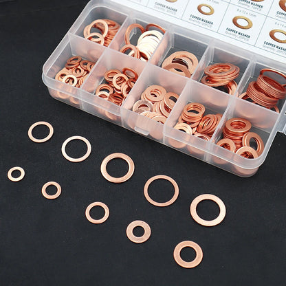 200pcs Copper Washer Gasket Nut & Bolt Set - Perfect For Sump Plugs - Includes Box & Assorted Sizes (M5/M6/M8/M10/M12/M14) Tuck's Performance