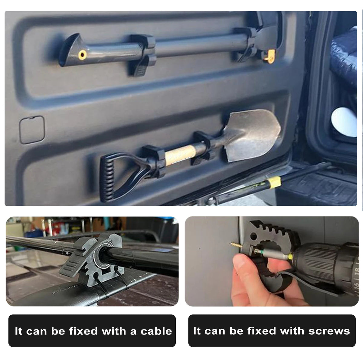 Tool clamps mounted with cable ties or screws