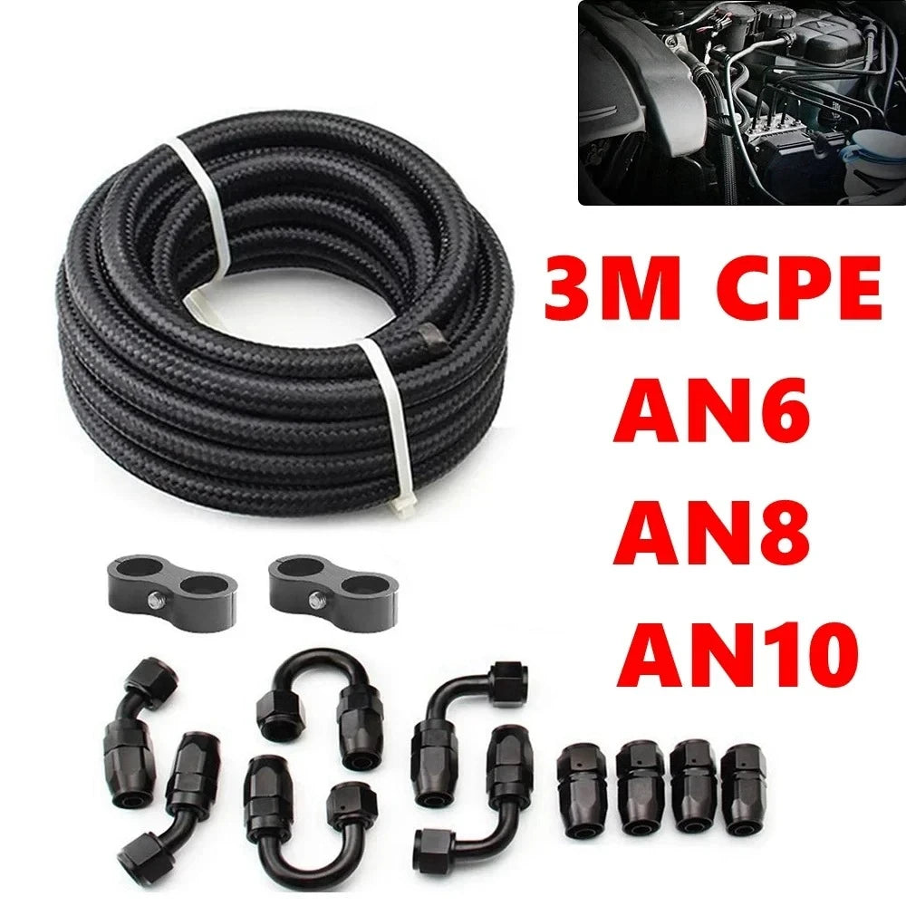 3M AN6/AN8/AN10 CPE Oil Fuel Fittings Hose End 0+45+90+180 Degree Oil Adaptor Kit AN6 Braided Oil Fuel Hose Line With Clamps Tuck's Performance