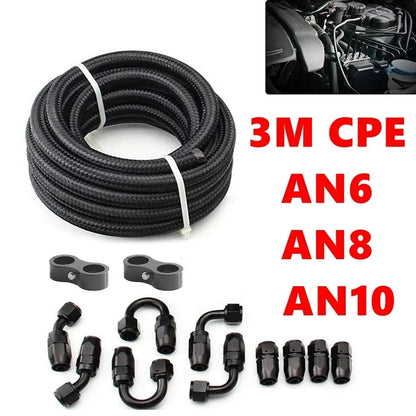 3M AN6/AN8/AN10 CPE Oil Fuel Fittings Hose End 0+45+90+180 Degree Oil Adaptor Kit AN6 Braided Oil Fuel Hose Line With Clamps Tuck's Performance