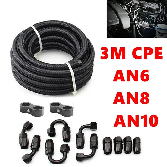 3M AN6/AN8/AN10 CPE Oil Fuel Fittings Hose End 0+45+90+180 Degree Oil Adaptor Kit AN6 Braided Oil Fuel Hose Line With Clamps Tuck's Performance
