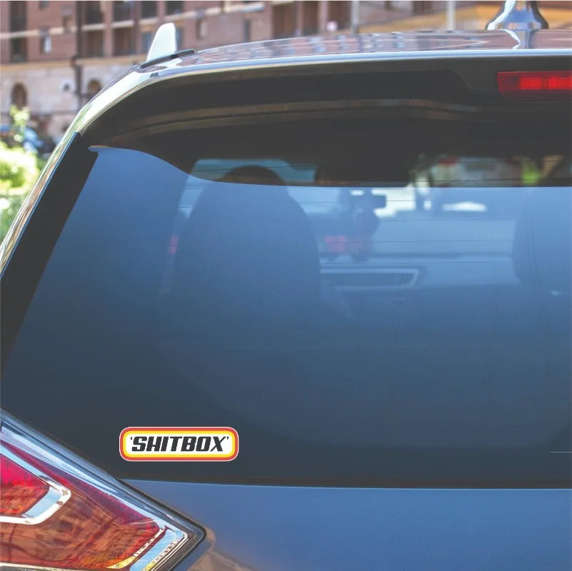 Shitbox 4x4 window sticker - on a rear window