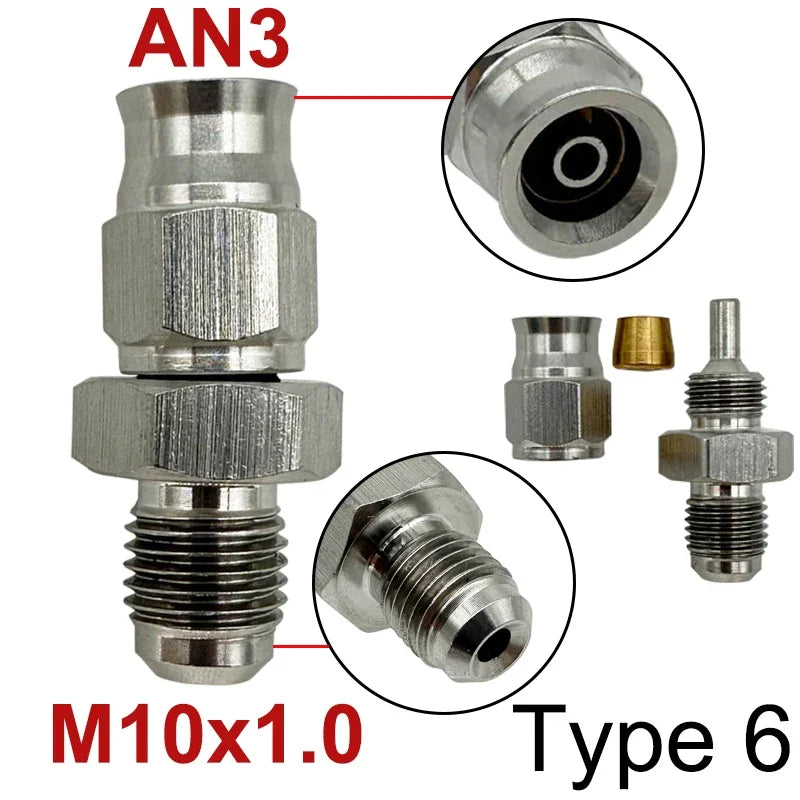 2X Stainless Steel 3AN Motorcycle Motor Bike Hydraulic Brake Oil Hose Line Banjo Fitting 10MM 0/28/45/90° Brake Hose End Adapter Tuck's Performance