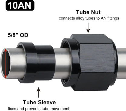 4AN 1/4 6AN 3/8 8AN 1/2 12AN 3/4 10AN Female to 5/8"Hardline Tube Nut and Sleeve Fitting Adapter Aluminum Tube Hose Line Fitting Tuck's Performance