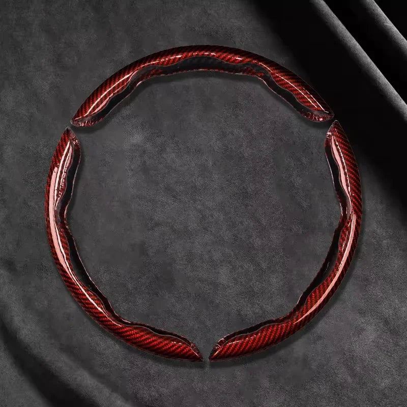 Red carbon-look steering wheel cover 3 piece set