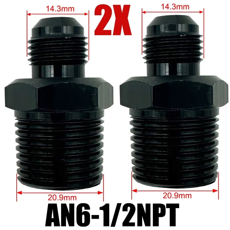 2X Flare Male AN4 AN6 AN8 AN10 AN12 To 1/4NPT 1/8NPT 3/8NPT 3/4 NPT Thread Straight Fittings Fuel Oil Cooler Hose Pipe Adapter Tuck's Performance