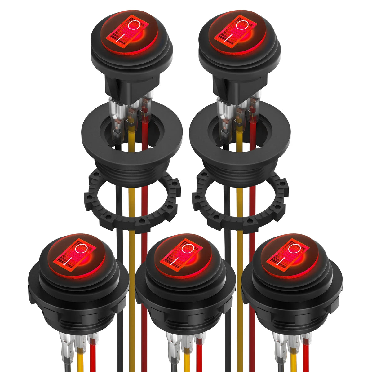 5PCS Waterproof Round Rocker Switch12V LED Toggle Switch Lighted ON Off SPST 3 Pin for Car Switch Panel RV Truck Marine Boat Tuck's Performance