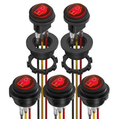 5PCS Waterproof Round Rocker Switch12V LED Toggle Switch Lighted ON Off SPST 3 Pin for Car Switch Panel RV Truck Marine Boat Tuck's Performance