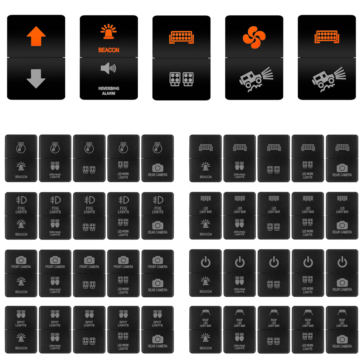 Toyota style 12V dual LED push switch with labels