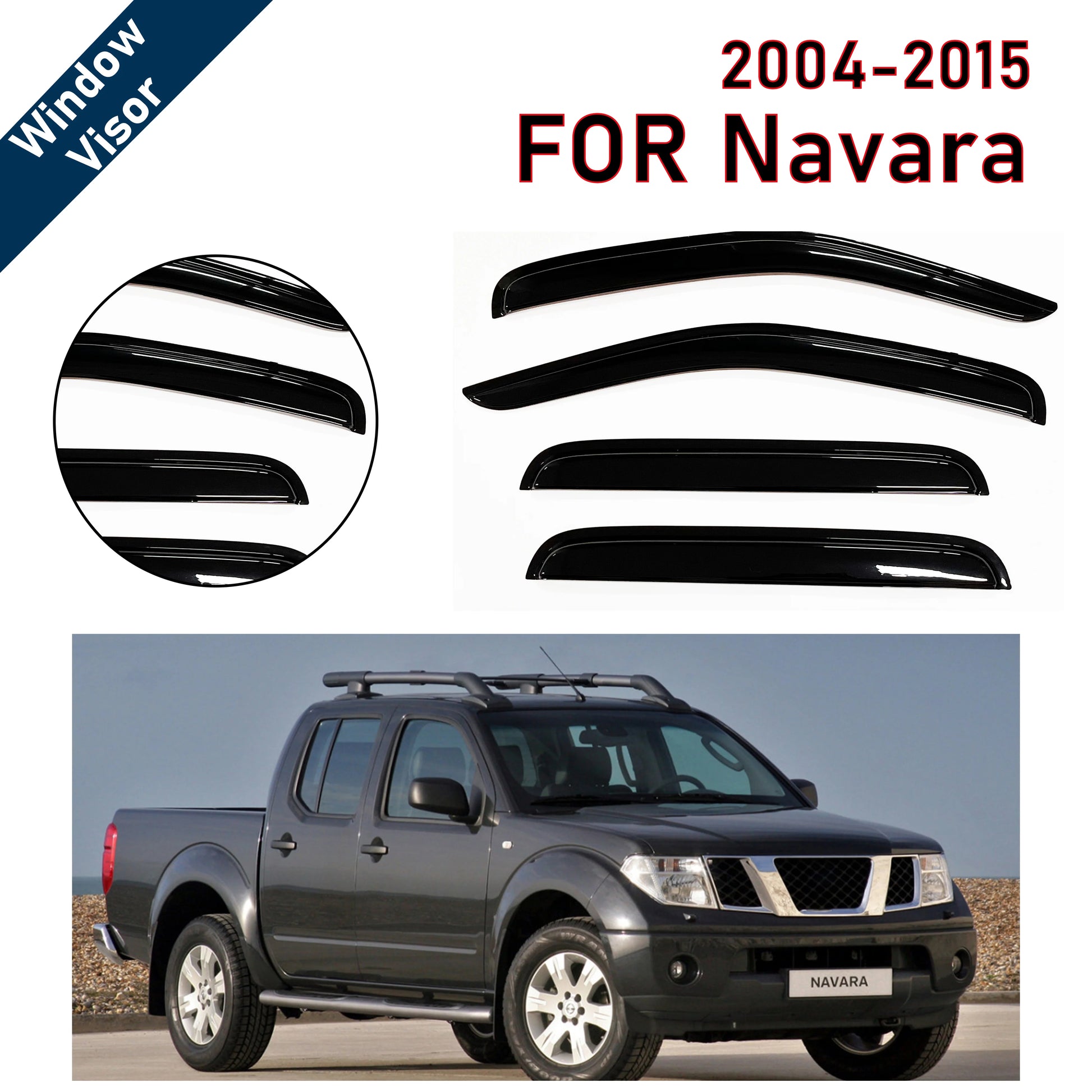 Window Visor for Nissan Navara 2004-2015 Double Cab | 4pcs Rain Guard Wind Deflector | Car Weather Shield Accessory Tuck's Performance