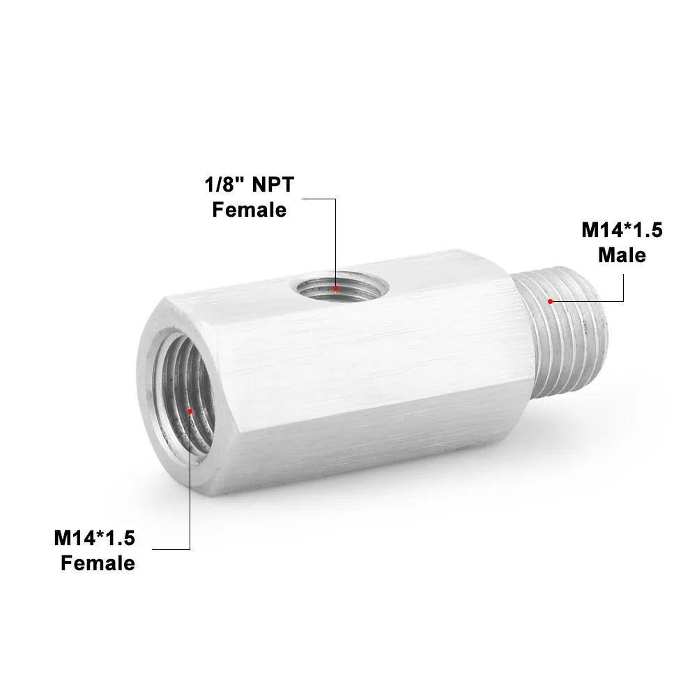 Oil Pressure Sensor Tee Adapter Turbo Supply Feed Line Gauge Female to 1/8 NPT Side Port Stainless Steel Hose T Fittings Tuck's Performance