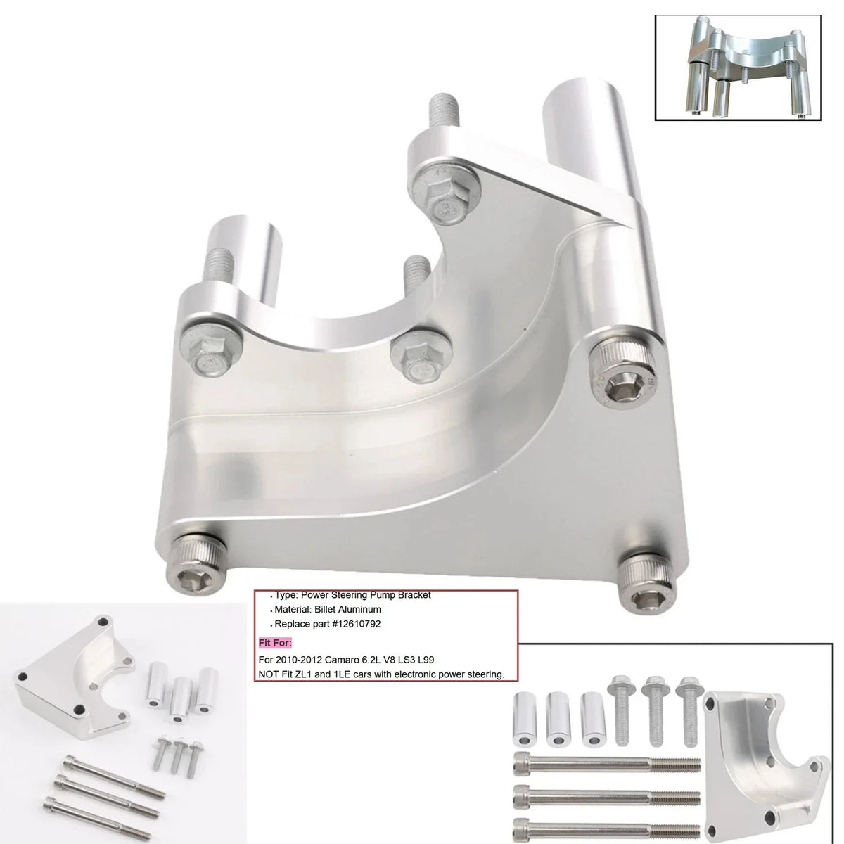 12610792 Power Steering Bracket Kit Aluminum Billet For 2010 2011 2012 Chevrolet Chevy Camaro 6.2L V8 LS3 L99 Tuck's Performance