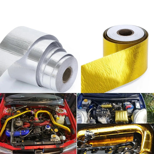 A Gold 2'' Thermal Exhaust Tape Air Intake Heat Insulation Shield Wrap Reflective Heat Barrier Self Adhesive Engine 2 Inch 5/10M Tuck's Performance
