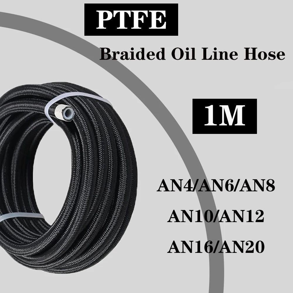 1M AN4 AN6 AN8 AN10 AN12 AN16 AN20 Universal Fuel Hose Oil Gas Cooler Line Pipe Tube Inside PTFE Nylon Stainless Steel Braided Tuck's Performance