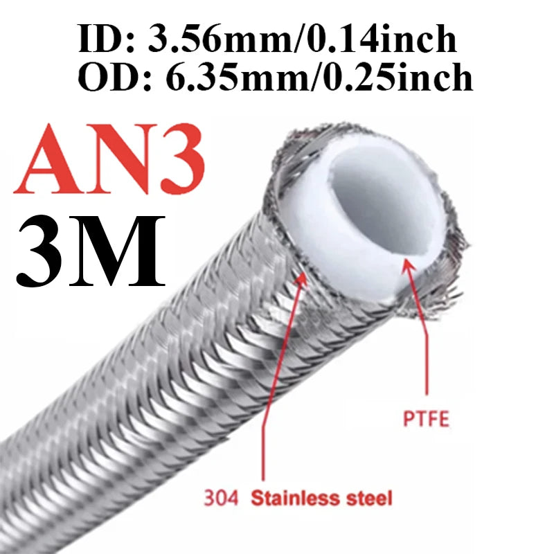 1M/3M/4M/6M AN3 AN4 AN6 AN8 AN10 Racing Hose 304 Stainless Steel Braided PTFE Brake Hose E85 Fuel Oil Line Oil Cooler Hose Pipe Tuck's Performance