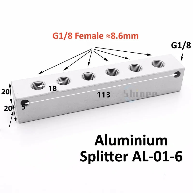 Aluminium Splitter 1/8" 1/2" BSP Internal Thread Port 2 3 4 5 6 7 8 9 10 Way 1/4 Pneumatic Air Manifold Distributor Connector Tuck's Performance