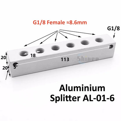 Aluminium Splitter 1/8" 1/2" BSP Internal Thread Port 2 3 4 5 6 7 8 9 10 Way 1/4 Pneumatic Air Manifold Distributor Connector Tuck's Performance