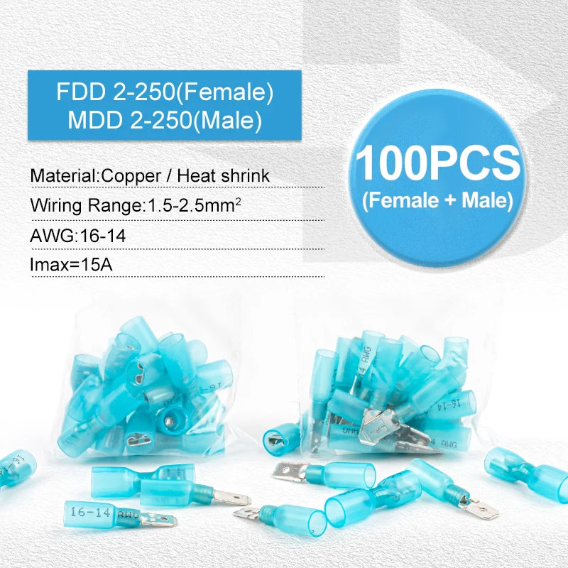 Insulation Spade/Bullet Splice Crimp Terminals Kit Outdoor Waterproof Heat Shrink Female & Male Butt Terminal Wire Connectors Tuck's Performance
