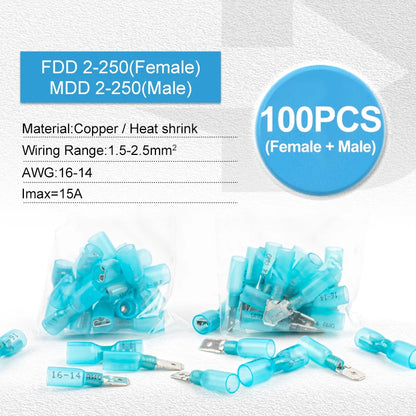 Insulation Spade/Bullet Splice Crimp Terminals Kit Outdoor Waterproof Heat Shrink Female & Male Butt Terminal Wire Connectors Tuck's Performance