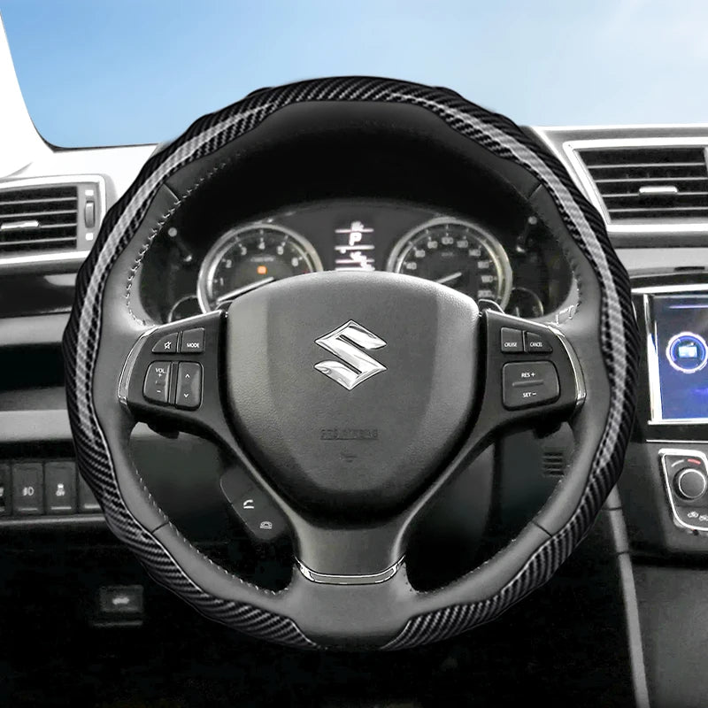 Suitable for Suzuki Carbon Fiber Texture Steering Wheel Cover Snap-On Wave-Shaped Sports Design Protective Case Alto S-Presso Celerio Ignis Swift Dzire Baleno Fronx Vitara E Vitara Grand S-Cross Jimny Xl7 Tuck's Performance