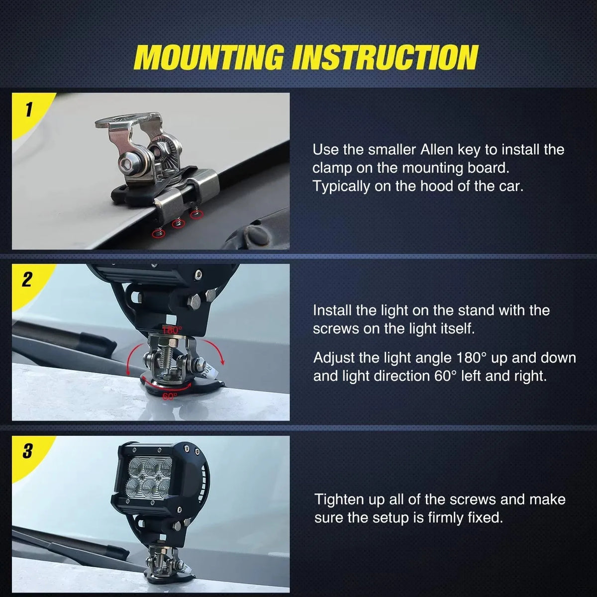 How to mount the bonnet light bracket clamp and LED pod