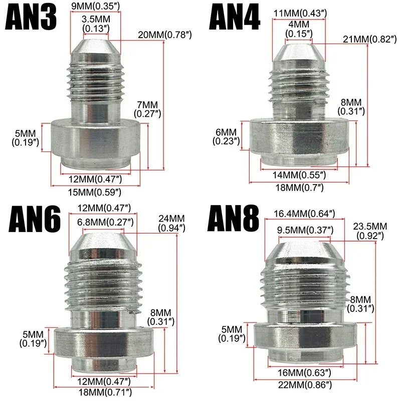 2X 3AN 4AN 6AN 8AN 10AN 12AN 16AN 20AN Male Weld On Fitting Adapter Weld Bung Aluminum Hose Straight Thread Connector Silver Tuck's Performance