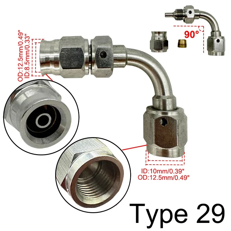 2X Stainless Steel 3AN Motorcycle Motor Bike Hydraulic Brake Oil Hose Line Banjo Fitting 10MM 0/28/45/90° Brake Hose End Adapter Tuck's Performance