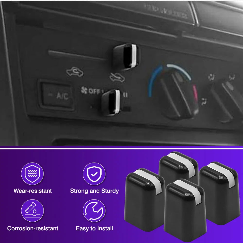 Heater slider knobs fitted to an older Toyota heater control panel
