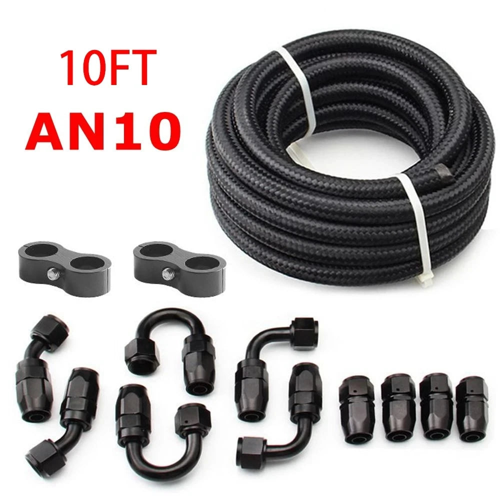 3M AN6/AN8/AN10 CPE Oil Fuel Fittings Hose End 0+45+90+180 Degree Oil Adaptor Kit AN6 Braided Oil Fuel Hose Line With Clamps Tuck's Performance