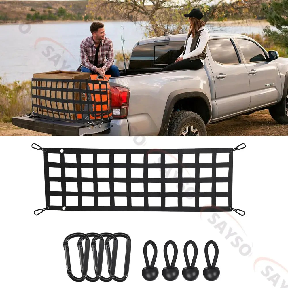 Black Heavy Duty Cargo Net PVC Webbing Truck Pickup Net SUV Van Cargo Safetyweb Control Net For Tailgate Car Modification Parts Tuck's Performance