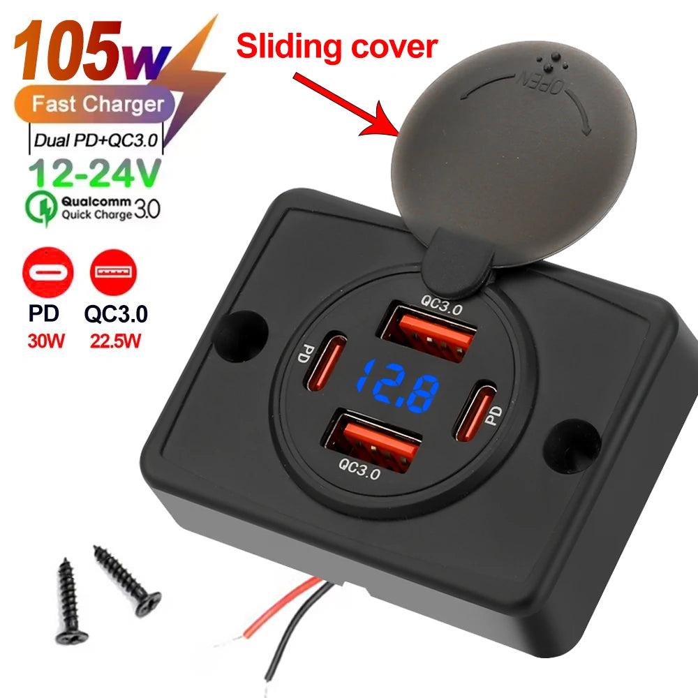 Wall Mount Charger Adapter, 2-4 Ports USB Outlet, QC 22.5W PD 30W Type-C Quick Charge, QC3.0 Panel, Bus, ATV, Truck Tuck's Performance