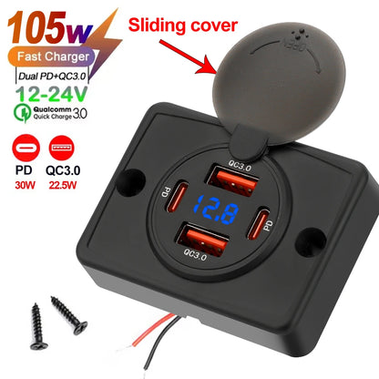 Wall Mount Charger Adapter, 2-4 Ports USB Outlet, QC 22.5W PD 30W Type-C Quick Charge, QC3.0 Panel, Bus, ATV, Truck Tuck's Performance
