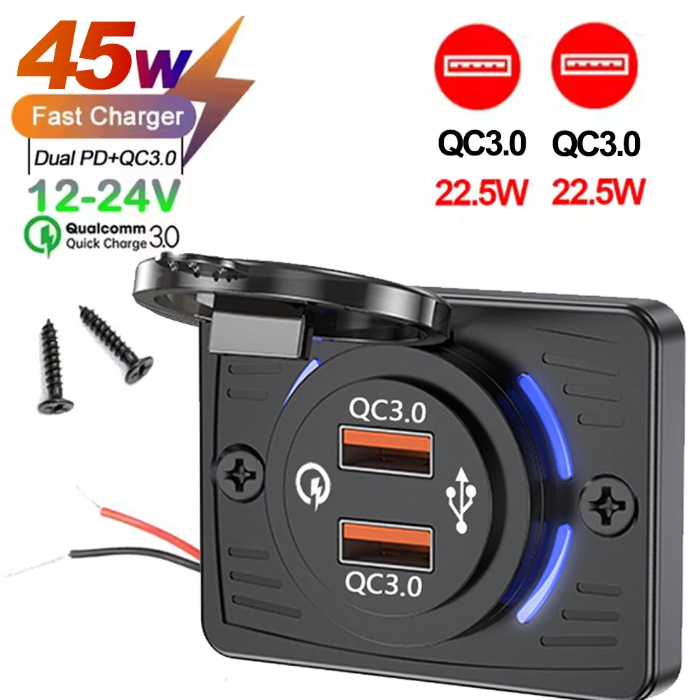 Wall Mount Charger Adapter, 2-4 Ports USB Outlet, QC 22.5W PD 30W Type-C Quick Charge, QC3.0 Panel, Bus, ATV, Truck Tuck's Performance